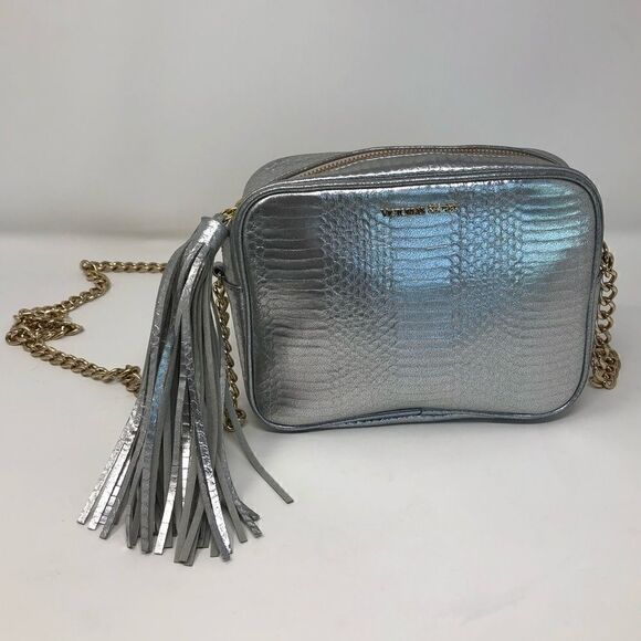Victoria Secret Silver Croc Square Gold Chain Hands Free Tassle Charm Crossbody - Picture 1 of 7